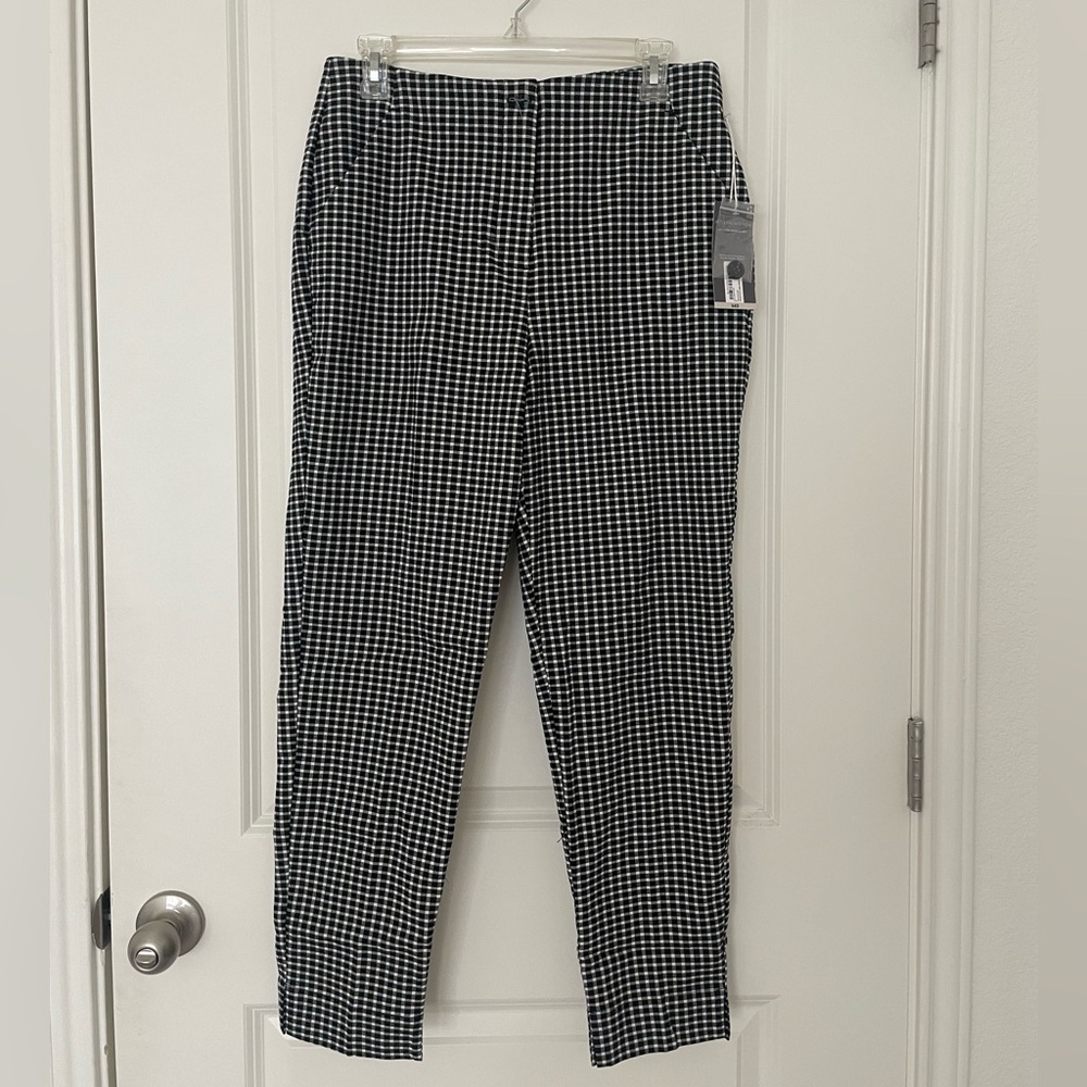 Black White Plaid Slim Ankle Pants